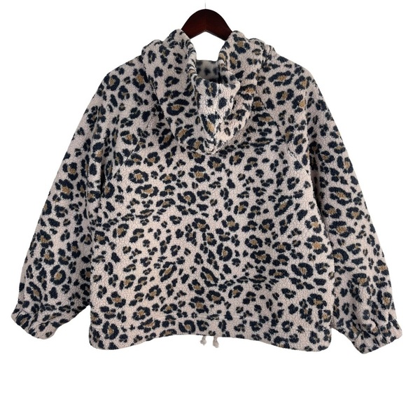 American Eagle Outfitters Animal Print Leopard Sherpa Fleece Hoodie Sweatshirt - Picture 3 of 10